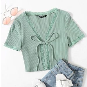 SHEIN Lace Trim Ribbed Knit Top